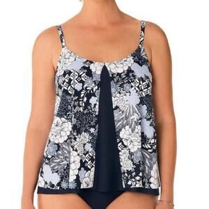 Swim Solutions Women's Blue/White Lacy Affair Split Front Tankini Swim Top sz 10